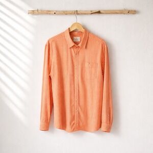 Tommy Bahama Jeans Striped Button Down Shirt Orange White Mens XL Modern Fit